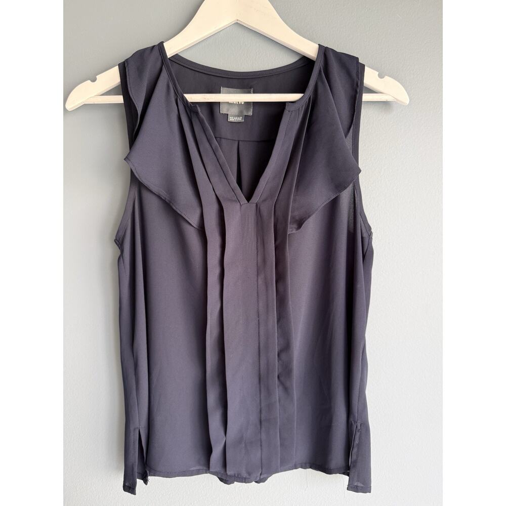 Maeve Anthropologie Women Size 2 Blue Ruffle Blouse Sleeveless Flowy Top Classic